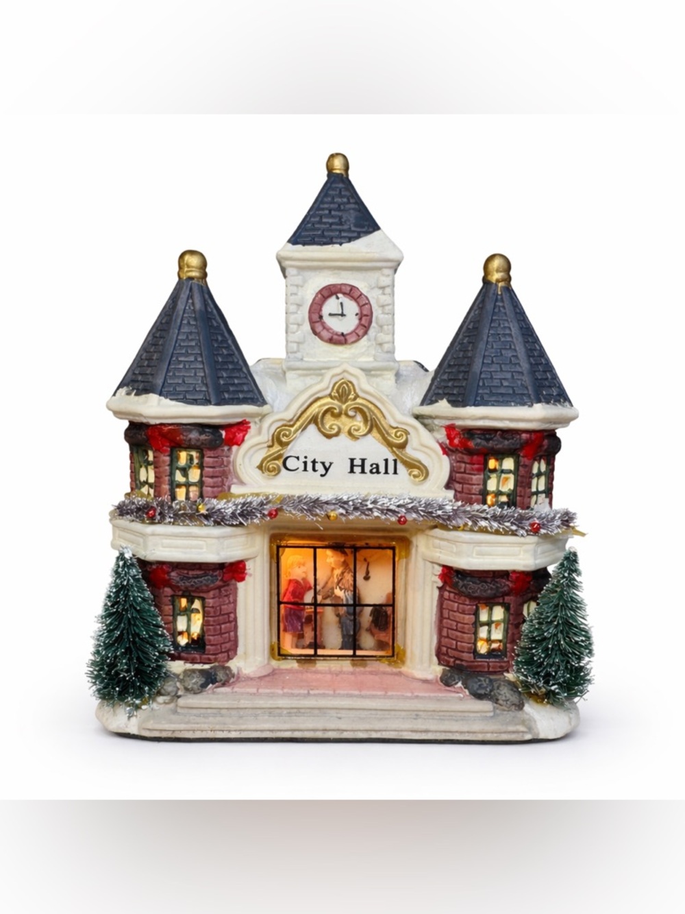Vintage Holiday Seasons City Hall Lighted Porcelain House w Box